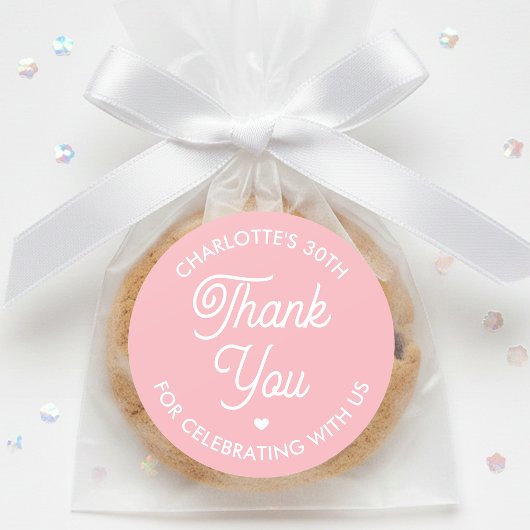 Cute Thank You Birthday Name Any Age Pink Modern Runder Aufkleber
