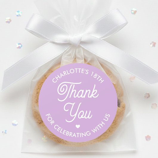 Cute Thank You Birthday Name Any Age Purple Modern Runder Aufkleber