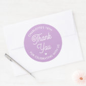Cute Thank You Birthday Name Any Age Purple Modern Runder Aufkleber (Umschlag)