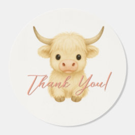 Cute Thank You Sticker with Highland Cow