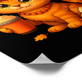 Cute Thanksgiving Cat Fall Pumpkin Pie Latte Autum Poster (Ecke)