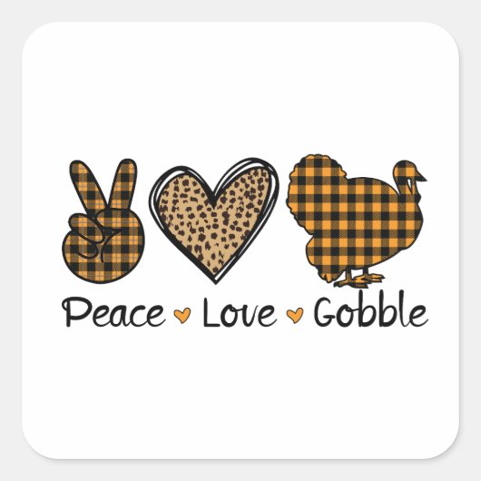 Cute Thanksgiving sticker "Peace, Love, Gobble".  (Vorderseite)
