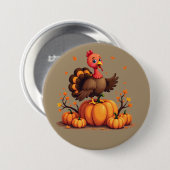 Cute Thanksgiving Turkey Autumn Pumpkins Scene Button (Vorne & Hinten)
