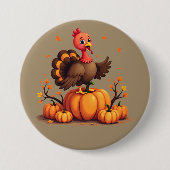 Cute Thanksgiving Turkey Autumn Pumpkins Scene Button (Vorderseite)