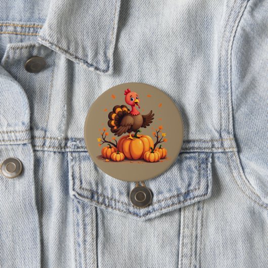 Cute Thanksgiving Turkey Autumn Pumpkins Scene Button (Beispiel)