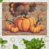 Cute Thanksgiving Turkey Autumn Pumpkins Scene Geschirrtuch (Gefaltet)