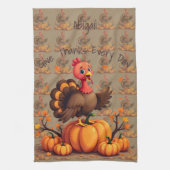 Cute Thanksgiving Turkey Autumn Pumpkins Scene Geschirrtuch (Vertikal)