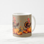 Cute Thanksgiving Turkey Autumn Pumpkins Scene Kaffeetasse (VorderseiteRechts)
