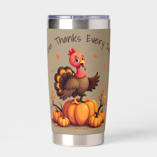 Cute Thanksgiving Turkey Autumn Pumpkins Scene Thermobecher (Rückseite)