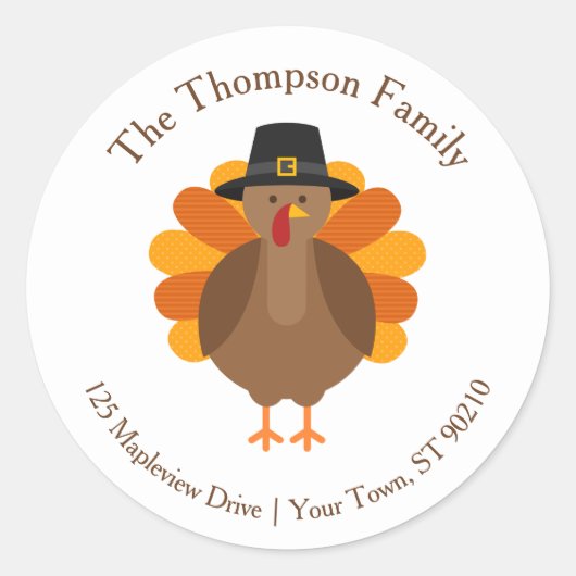 Cute Thanksgiving Turkey | Fall Envelope Seal Runder Aufkleber (Vorderseite)
