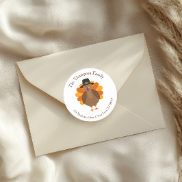 Cute Thanksgiving Turkey | Fall Envelope Seal Runder Aufkleber
