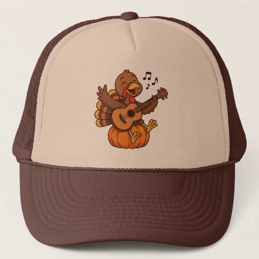 Cute Thanksgiving turkey with guitar Truckerkappe (Vorderseite)
