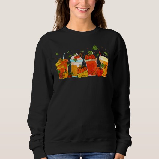 Cute Thanksgiving With Drink And Pumpkin Men Women Sweatshirt (Vorderseite)