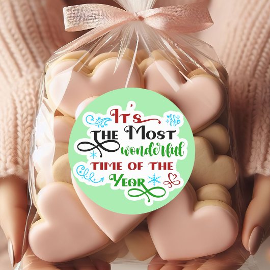 Cute 'The Most Woderful Time' Christmas  Runder Aufkleber