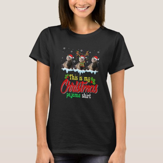 Cute This Is My Christmas Pajama  Santa Weasel T-Shirt (Vorderseite)