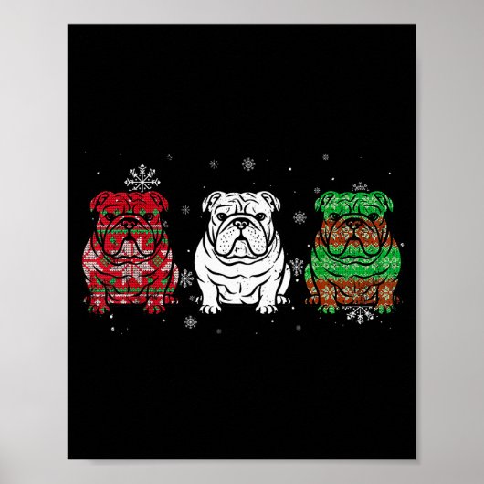 Cute Three English Bulldog Christmas For Women Men Poster (Vorne)