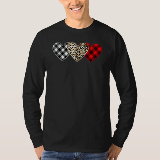 Cute Three Heart Leopard Buffalo Red Black Plaid V T-Shirt (Vorderseite)