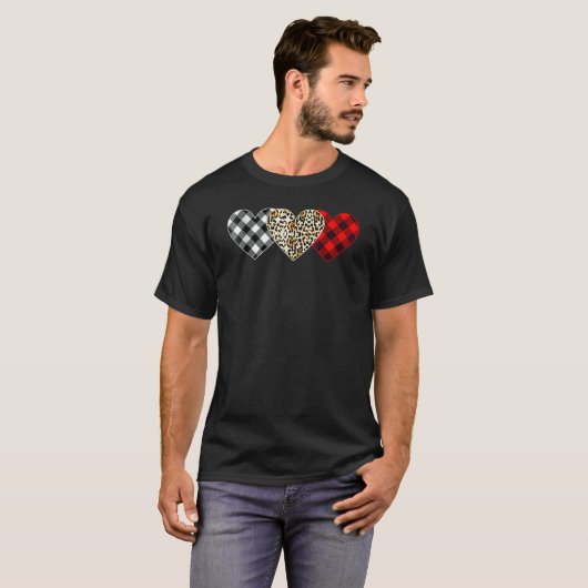 Cute Three Heart Leopard Buffalo Red Black Plaid V T-Shirt (Vorne ganz)