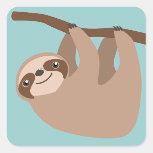 Cute Three Toed Sloth Quadratischer Aufkleber