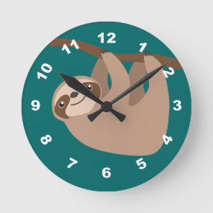 Cute Three Toed Sloth Runde Wanduhr