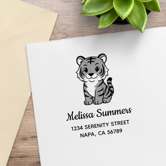 Cute Tiger Cub Address Gummistempel