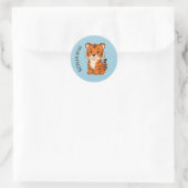 Cute Tiger Cub Custom Name Blue Runder Aufkleber (Tasche)