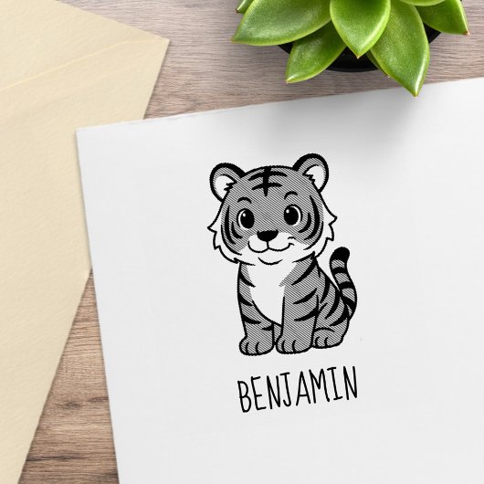 Cute Tiger Cub Custom Name Gummistempel