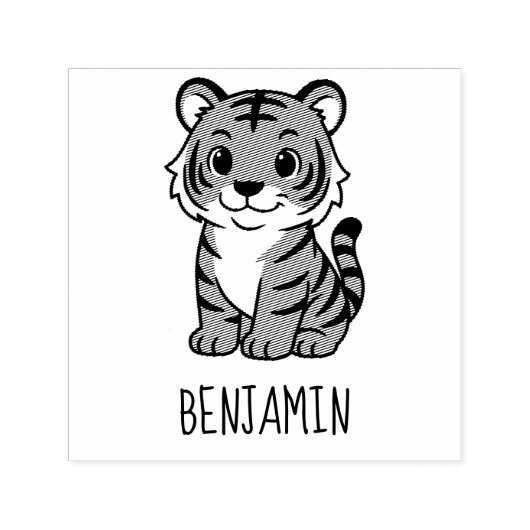 Cute Tiger Cub Custom Name Permastempel (Design)