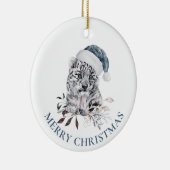 Cute tiger cub in blue Santa hat Merry Christmas Keramik Ornament (Rechts)