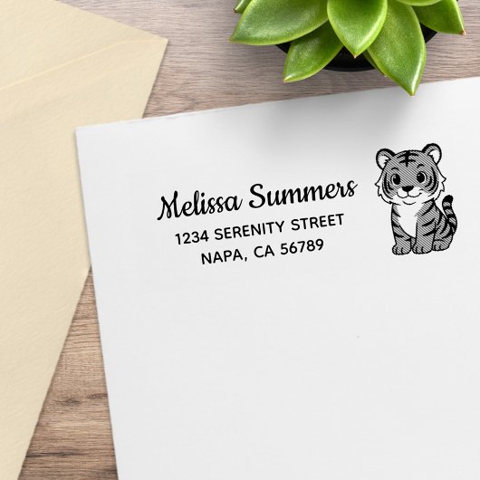 Cute Tiger Cub Return Address Gummistempel