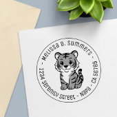 Cute Tiger Cub Round Address Permastempel