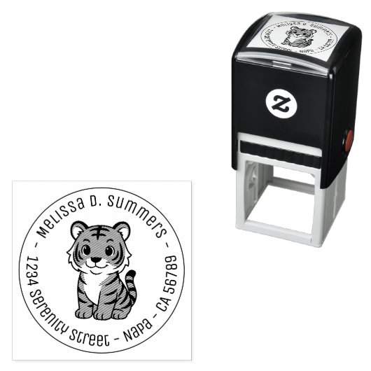 Cute Tiger Cub Round Address Permastempel (Beispiel)