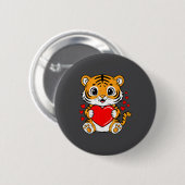 Cute Tiger Holding Heart Kawaii Valentines Day Men Button (Vorne & Hinten)