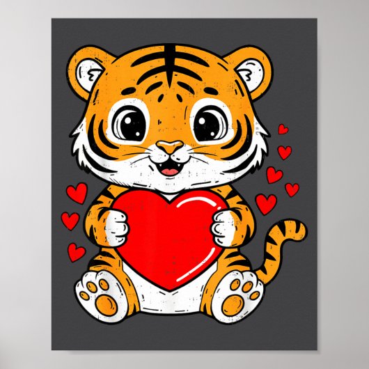 Cute Tiger Holding Heart Kawaii Valentines Day Men Poster (Vorne)