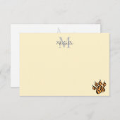 Cute Tiger Paw Print Personalized Monogram Mitteilungskarte (Vorne/Hinten)