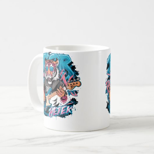 Cute Tiger Playing Bass Guitar Animal Playing Guit Kaffeetasse (Vorderseite Links)