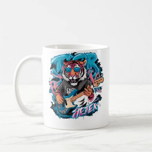 Cute Tiger Playing Bass Guitar Animal Playing Guit Kaffeetasse (Links)
