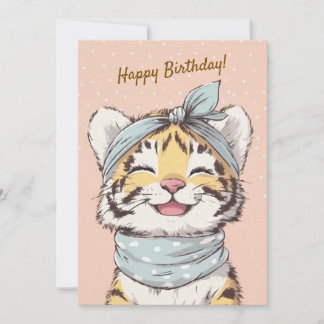 Cute Tiger with Bandana Kids Birthday Invitation Einladung