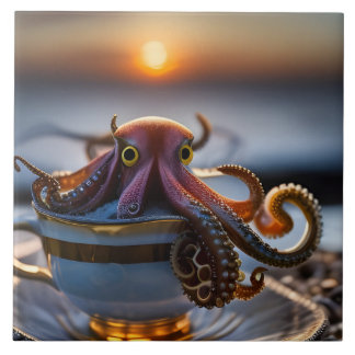  Cute tiny octopus in a teacup at sunrise Fliese