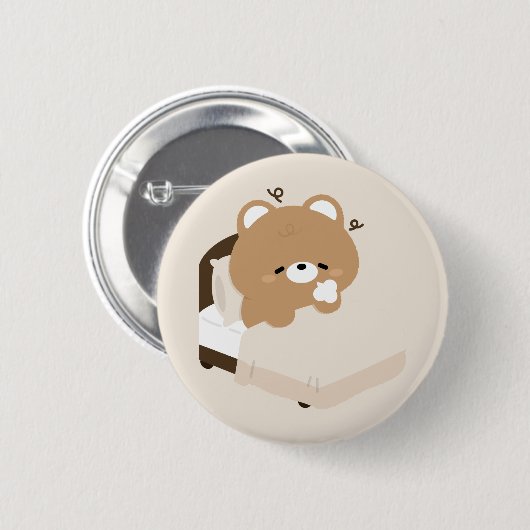 Cute Tired Brown Bear Button (Vorne & Hinten)