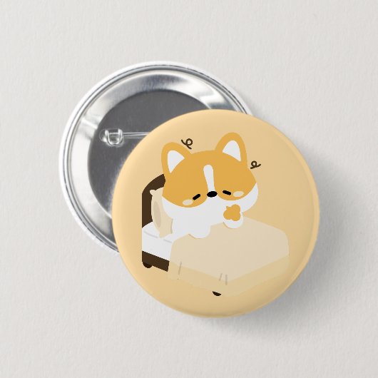 Cute Tired Corgi Button (Vorne & Hinten)