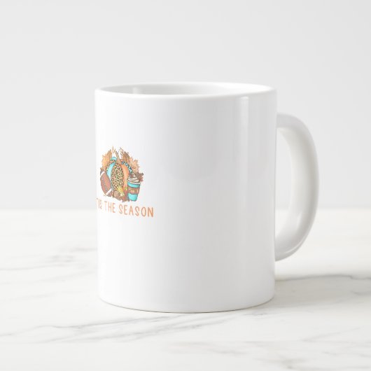 Cute Tis The Season Pumpkin Spice Latte Fall Footb Jumbo-Tasse (Vorderseite Rechts)