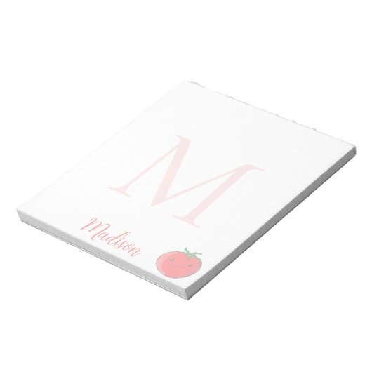 Cute Tomato Custom Name Initial Notizblock (Rotiert)