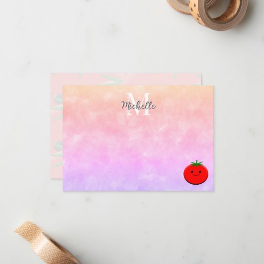 Cute Tomato Watercolor Personalized Monogram Mitteilungskarte (Vorderseite/Rückseite Beispiel)