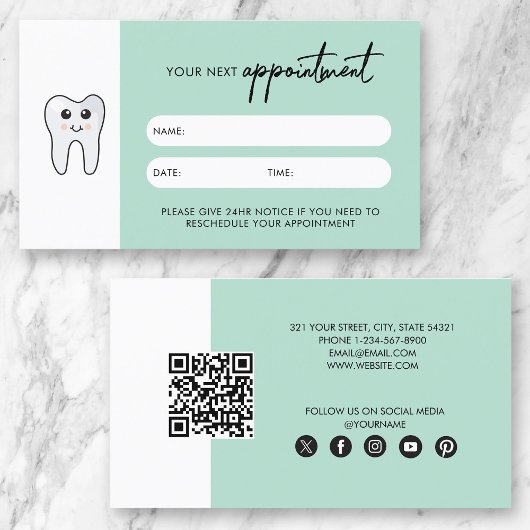 Cute Tooth Dentist Doctor Appoint Card Visitenkarte