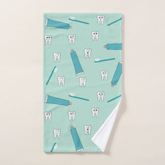 Cute Tooth Teal Mint Toothpaste Toothbrush Pattern Badhandtuch Set (Handtuch)