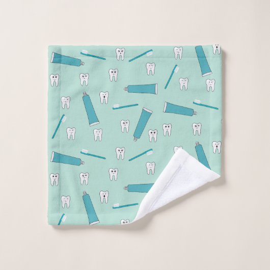 Cute Tooth Teal Mint Toothpaste Toothbrush Pattern Badhandtuch Set (Waschlappen)