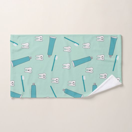 Cute Tooth Teal Mint Toothpaste Toothbrush Pattern Badhandtuch Set (Handtuch)