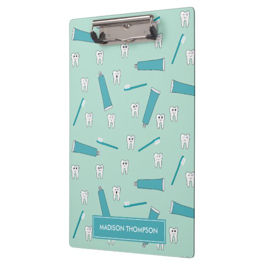 Cute Tooth Teal Mint Toothpaste Toothbrush Pattern Klemmbrett (Links)