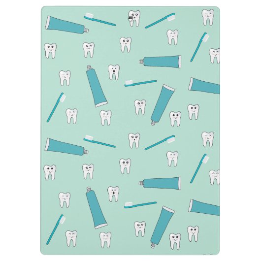 Cute Tooth Teal Mint Toothpaste Toothbrush Pattern Klemmbrett (Rückseite)